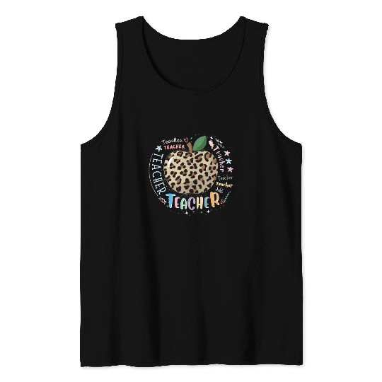 Teacher Typography Leopard Back to School Tank Tops