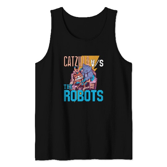 Catzilla Versus Robot Tank Tops