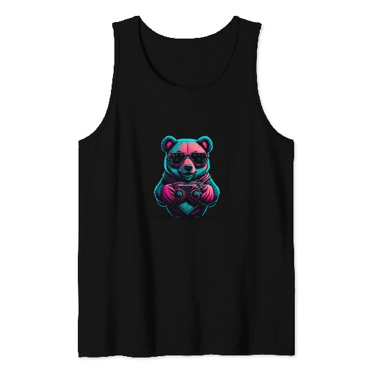 Cute Bear Panda gamer Tank Tops