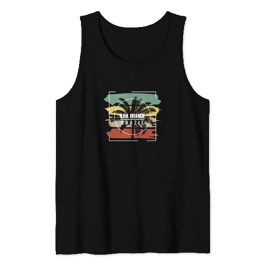 Ilha Grande Brazil Artistic Palm Tree Retro Tank Tops