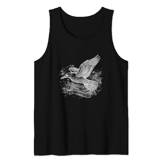 Elegant Flying Seagull Over The Water Tank Tops