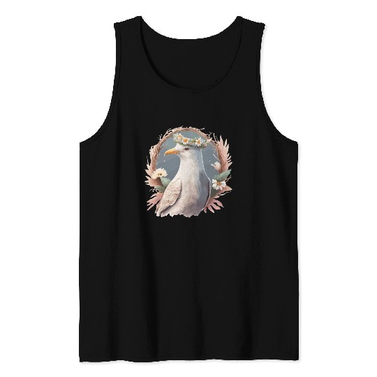 Seagull Bird Flower Crown Floral Seabirds Tank Tops