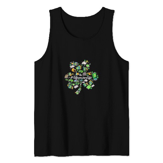 Cute Shamrock Librarian Reading Books Lover St Tank Tops