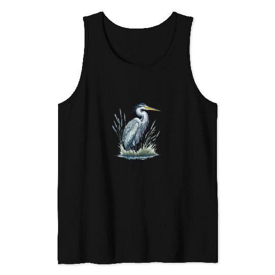 Watercolor Heron in Nature Tank Tops