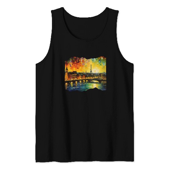 Starry Night over Paris Van Gogh Eiffel Tower Tank Tops