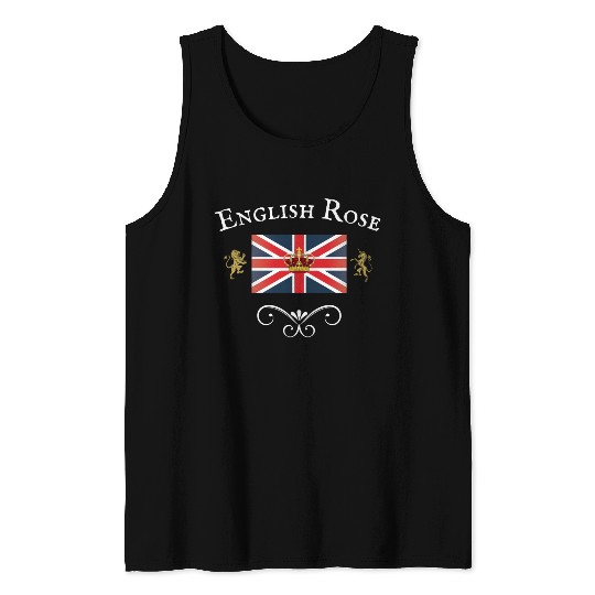 English Rose Union Jack Flag England British Brita Tank Tops