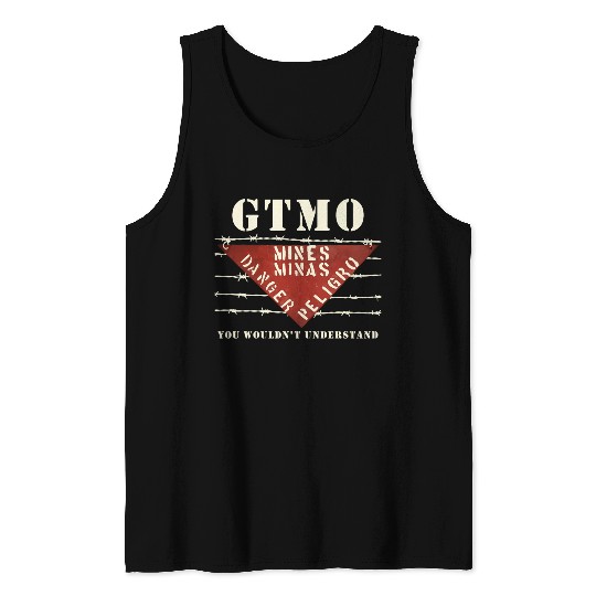 Gtmo Land Mine Barbed Wire Sign Guantanamo Bay Cub Tank Tops