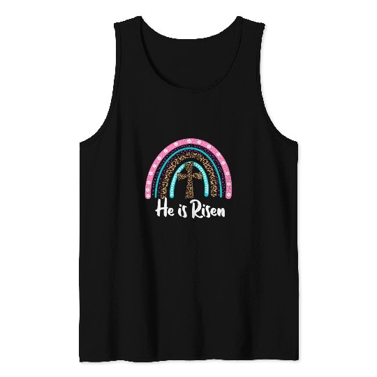 Easter For Christian N Mom He Is Risen Leopard Tank Tops