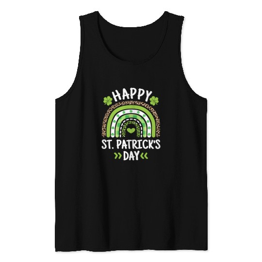 Happy St Patric Day Leopard Print Rainbow Tank Tops