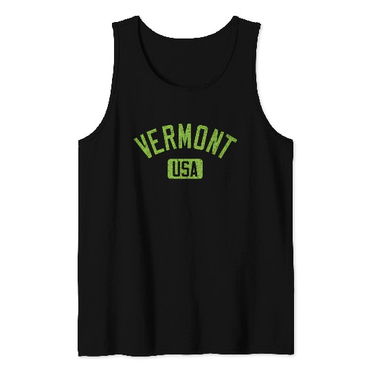 Vermont Usa Arched Text Distressed Lime Green Prin Tank Tops