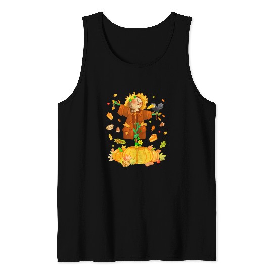 Scarecrow Pumpkin Garden Hello Thanksgiving Tank Tops