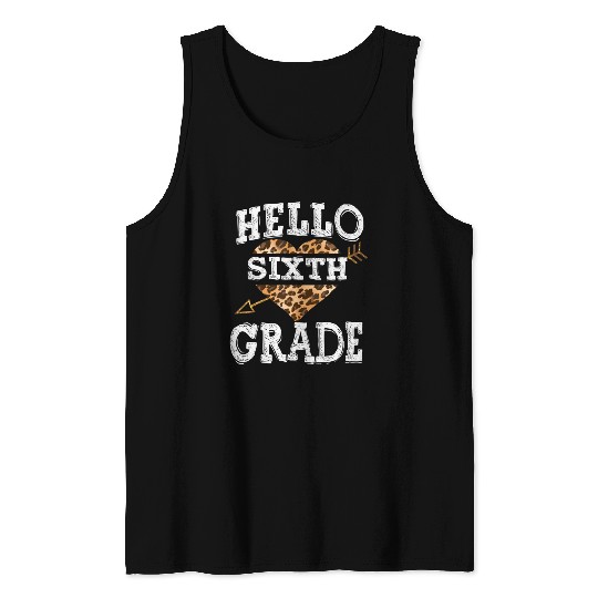 Hello 6th Grade Leopard Heart Back To School Tank Tops