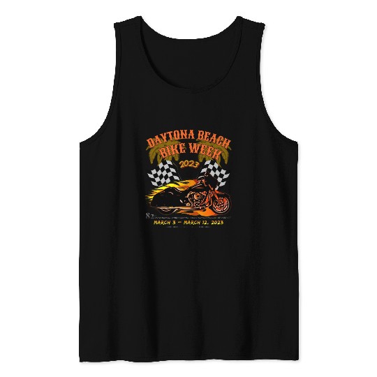 Daytona Beach Bike Week 2023 Checkered Flag Front Tank Tops