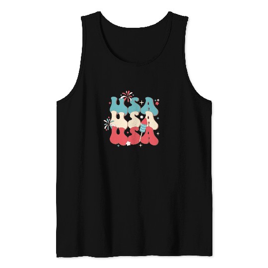 USA And Fireworks, Independence Day Tank Tops