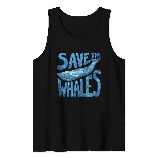 Save The Whales Blue Whale Design Tank Tops