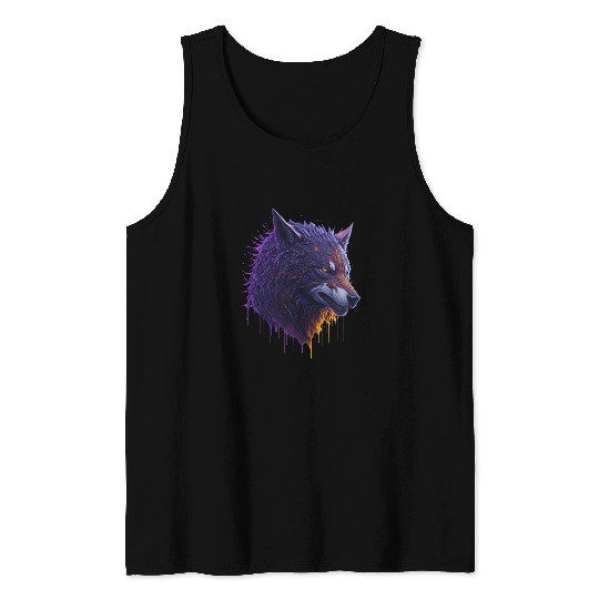 Colorful Paint Splash Art of a Wolf Head Tank Tops