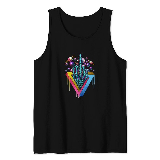 Trippy skeleton middle finger Tank Tops