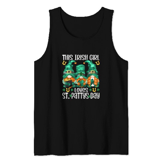 Three Gnomes Holding Shamrock This Loves St Pattys Tank Tops