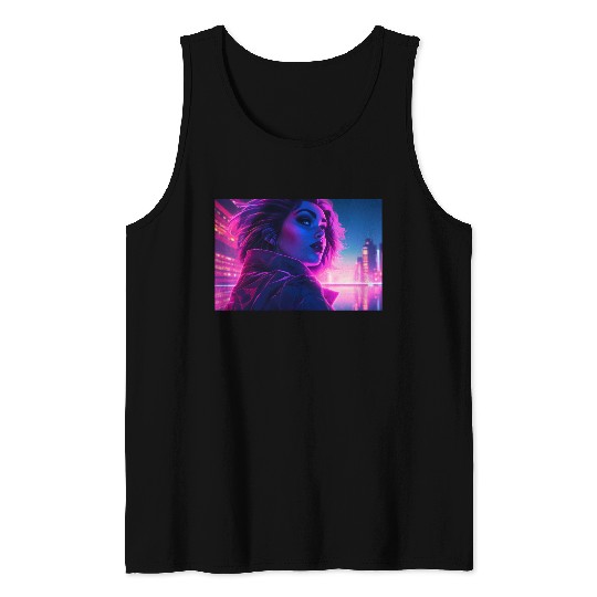 Synthwave Girl - Futuristic Design neon colors Tank Tops