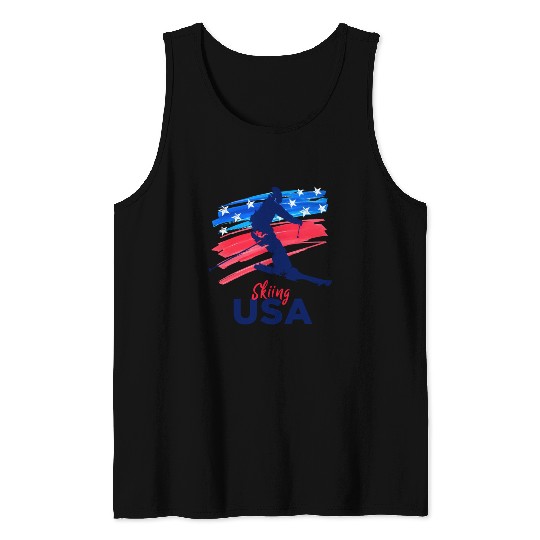 Skiing Usa Support The Team Usa Flag Ski Winter Tank Tops