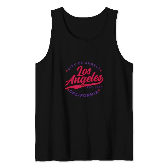 Los Angeles City Of Angels California Red Text Tank Tops