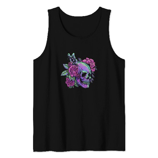 Skeleton Tank Tops, Neon Skull Roses Gothic Skeleton