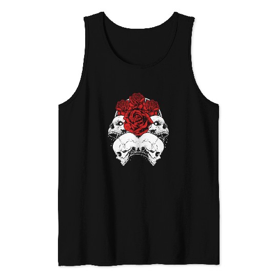 Gothic Tank Tops, Skull Red Roses Goth Vintage Grunge