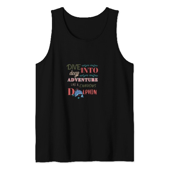 Curious Dolphin: Diving into the Deep Adventure Tank Tops