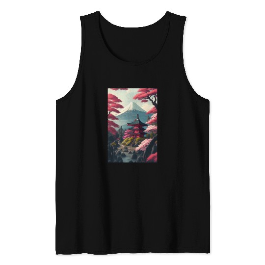 Asia Landscape Serene Mount Fuji Tank Tops