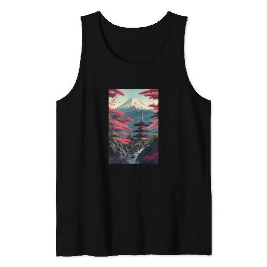Asia Landscape Serene Mount Fuji Tank Tops