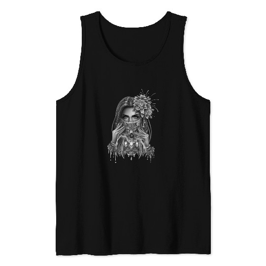 skull mask and peony flower Tank Tops