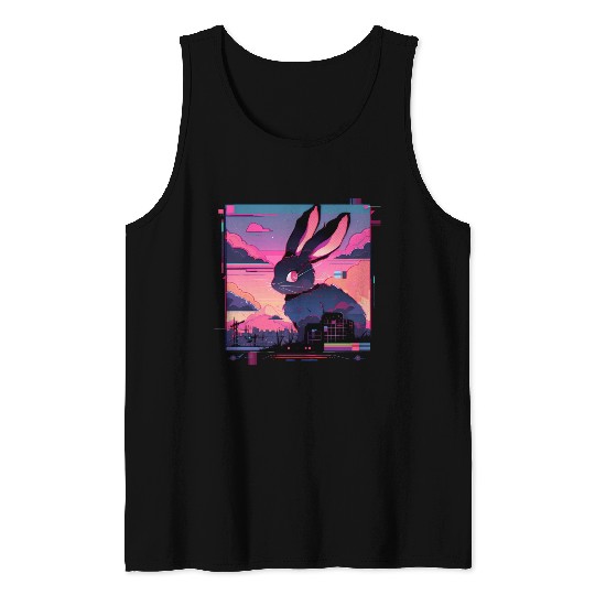 Synthwave Rabbit Cyber Bunny Retro Tank Tops