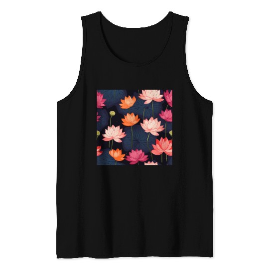 Serenity Blooms: Timeless Lotus Pattern Tank Tops