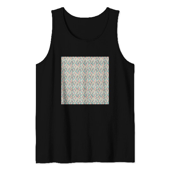 Retro Checkered Pattern Yellow Teal Coral Tank Tops