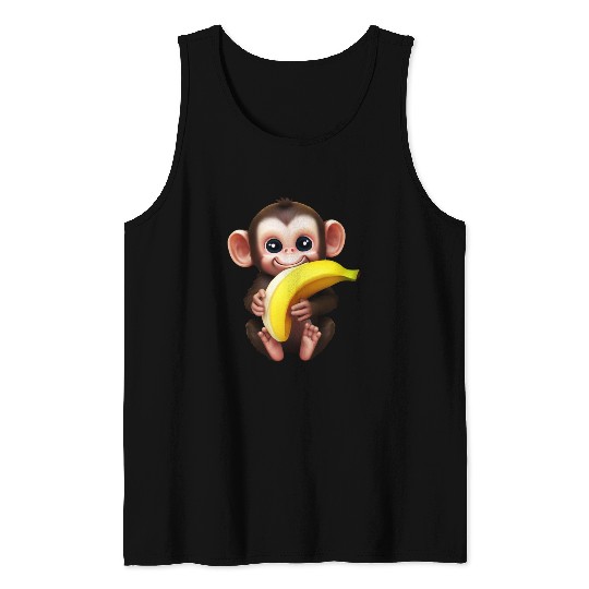 Chimpanzee with Banana - Monkey Lover Design Tank Tops