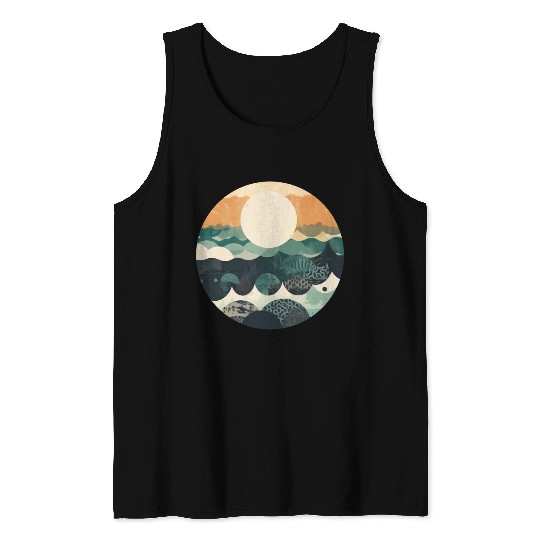 Hokusai Japanese Art Inspired Patterned Ocean Tank Tops