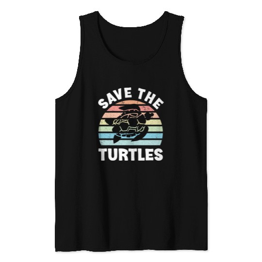 Save The Turtles Sea Turtle Retro Sunset Tank Tops