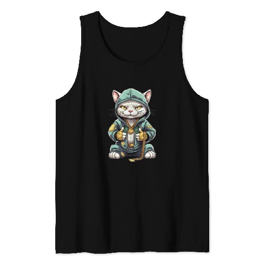 Funny Hip Hop Cat Lover Design Tank Tops