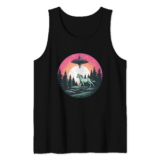 UFO Abduction: Alien Abducts Horse at Sunset Tank Tops