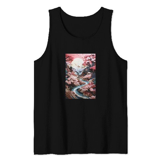 Mosaic Zen Garden River - Cherry Blossom Tank Tops