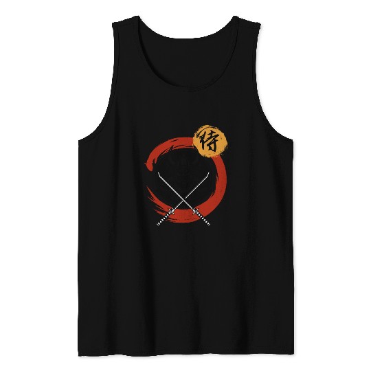 Samurai Warrior with Swords Tank Tops