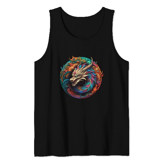 Logo dragon pattern circle pentel color 2 Tank Tops