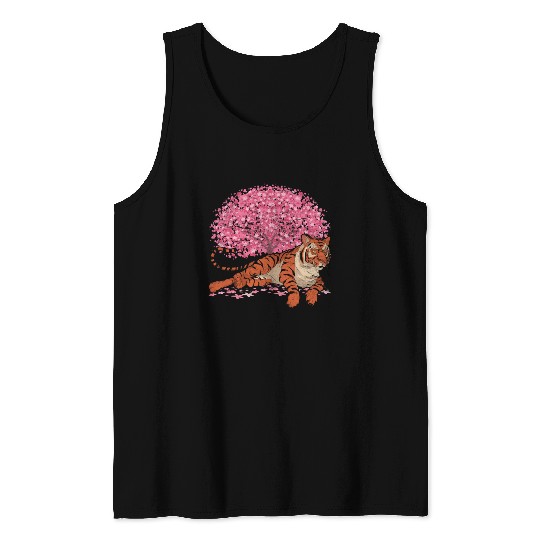 Cherry Blossom Tree Predator Gift Sakura Tiger Tank Tops
