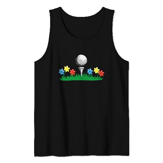 Golf ball on grass field with flowers Tank Tops