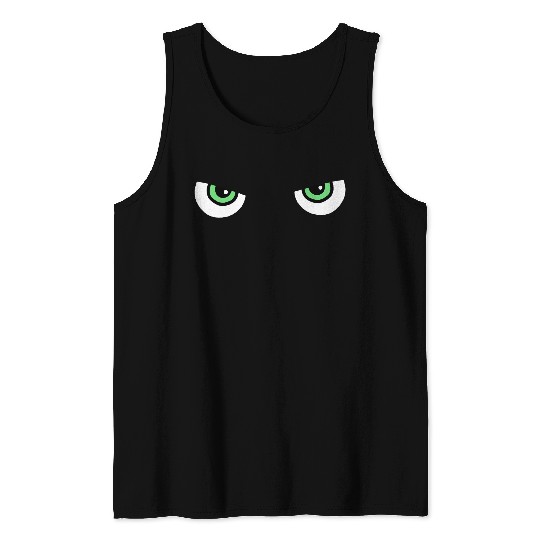 Black Cat Green Eyes | Halloween Cat Lovers Gift Tank Tops