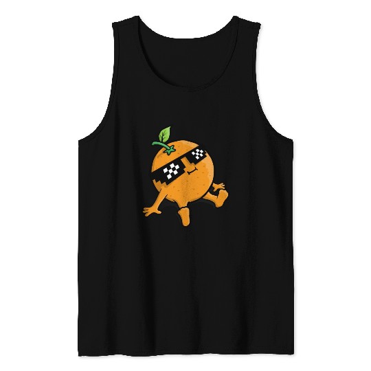 Cool Relaxing Orange Fruit Pixel Sunglasses Face Tank Tops