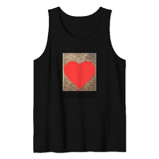 Romantic Red Love Heart on Brown Dotted Background Tank Tops