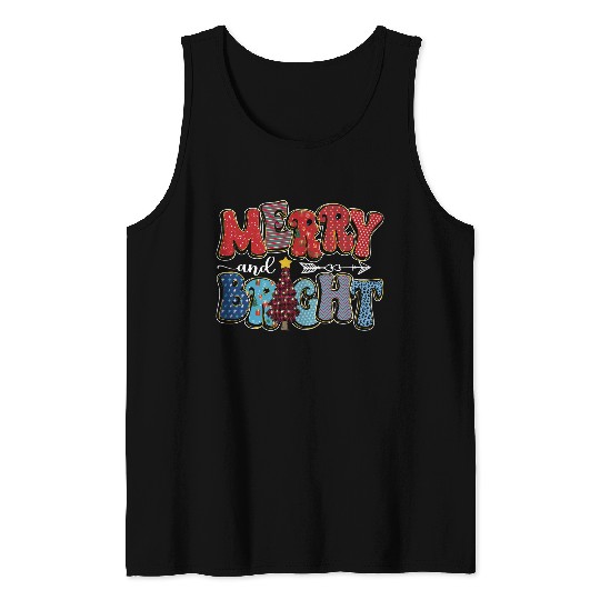 Merry and Bright Chistmas Tree Cute Christmas Tank Tops