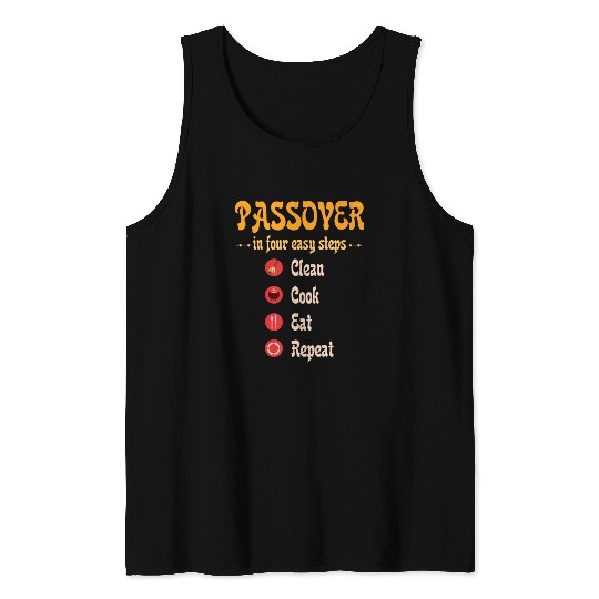 Passover 4 steps Clean Cook Eat Repeat Matzah Tank Tops