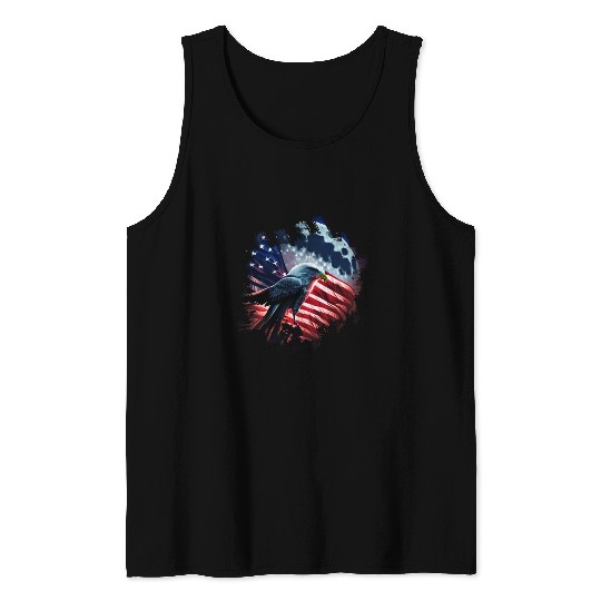 America eagle under Moon with American Flag Tank Tops